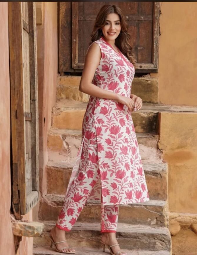 Beautiful flowers Print kurti with pant