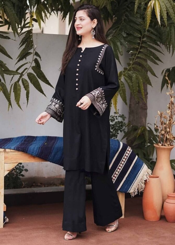 aari work z black kurta with pallazo pants