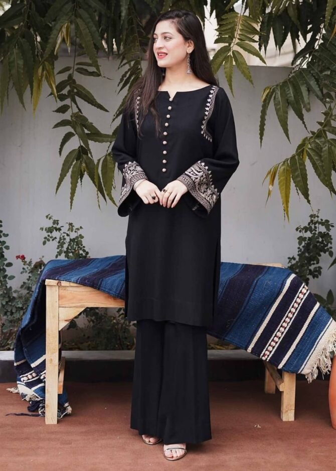 aari work z black kurta with pallazo pants