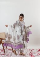 gulabi poppy print gathered kurta pant and dupatta set.