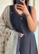 Kantha work sleeveless kurta set with dupatta